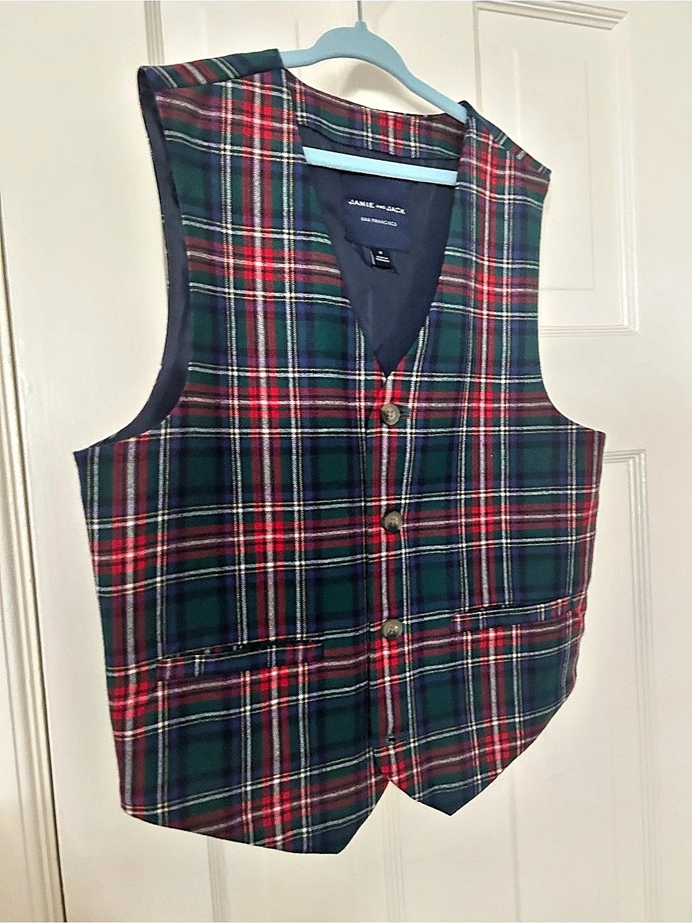 Janie and Jack The Tartan Traditions Plaid Vest in Green & Red, Size 12